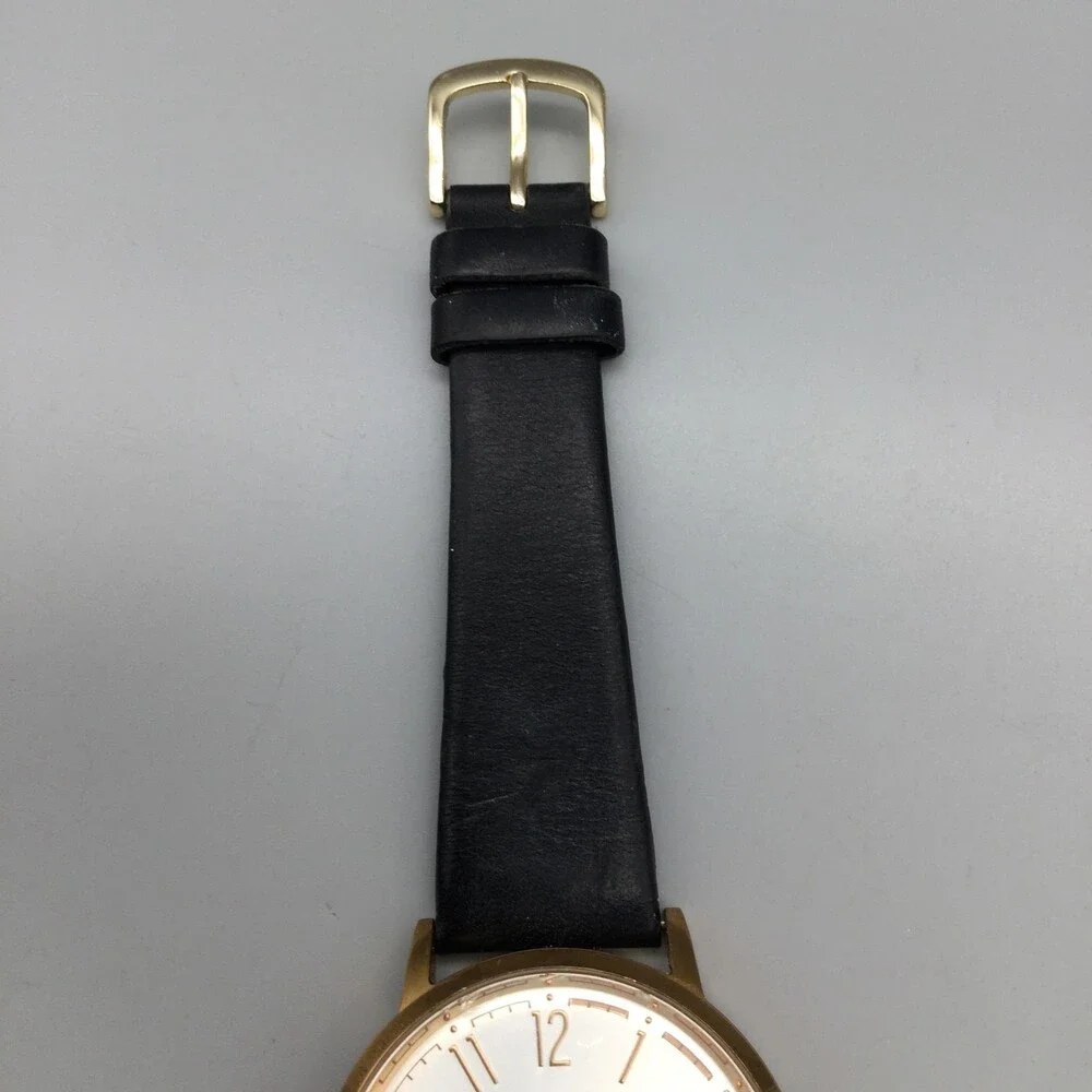 Fossil ES3751 Womens Watch 40mm Silver Gold Tone Black Leather Date New Battery